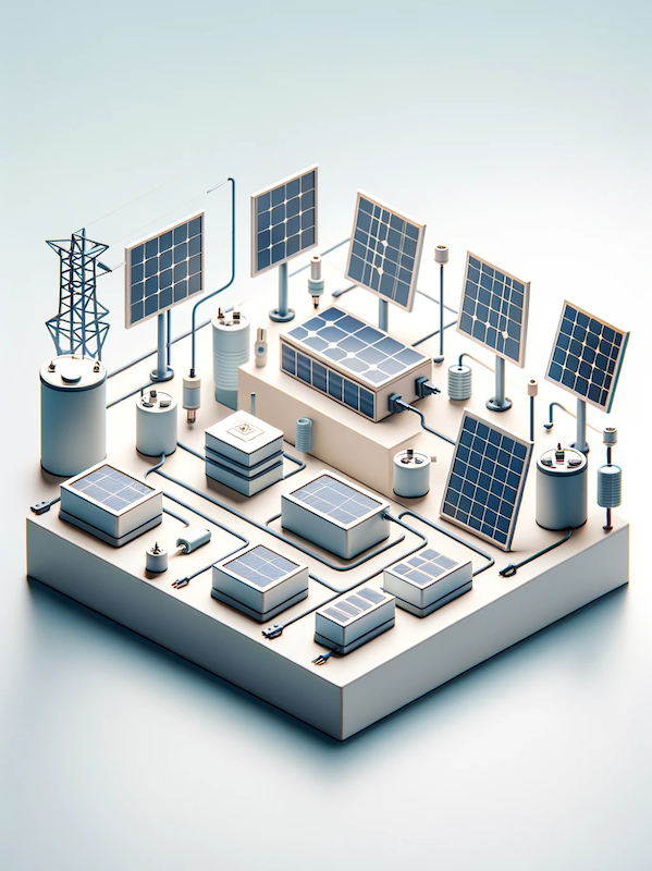 Una maqueta de diferentes tipos de baterías para placas solares